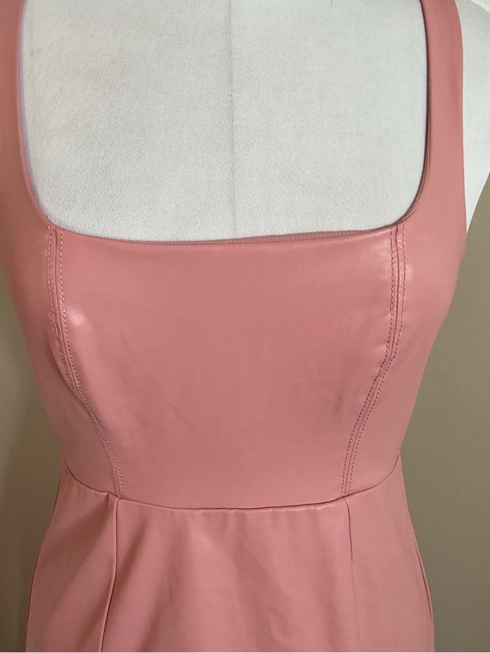 For Love & Lemons Talia Mini Dress Pink Faux Leather Square Neck Small - Picture 3 of 7